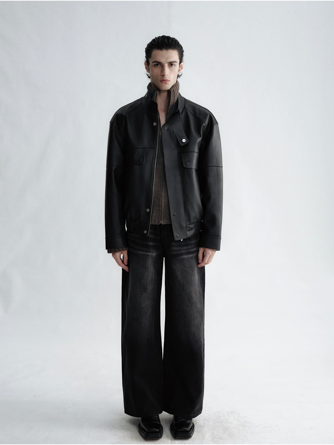 Vintage Black-Gray Distressed Cat Whisker Craft Washed Jeans