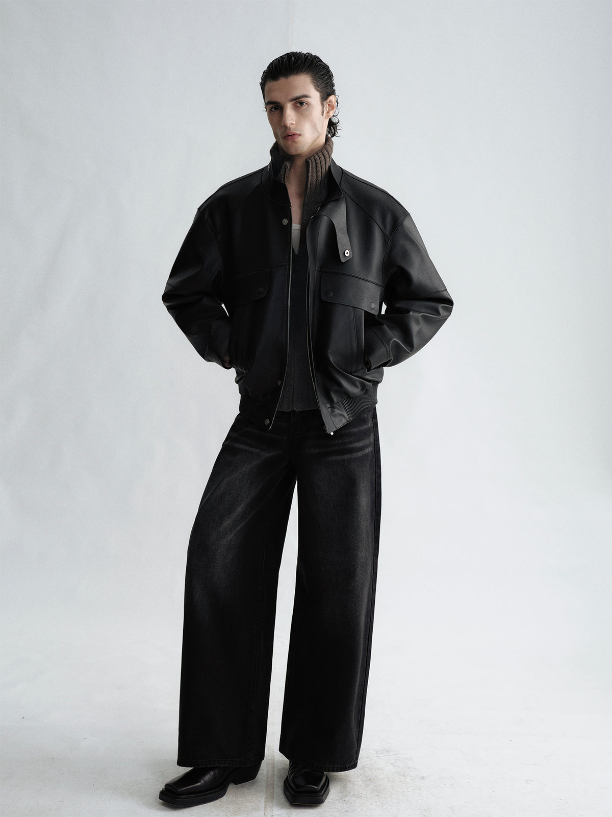 Vintage black gray distressed cat whisker craft washed jeans