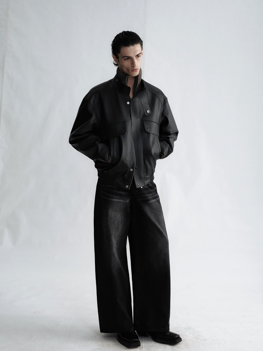 Vintage Black-Gray Distressed Cat Whisker Craft Washed Jeans