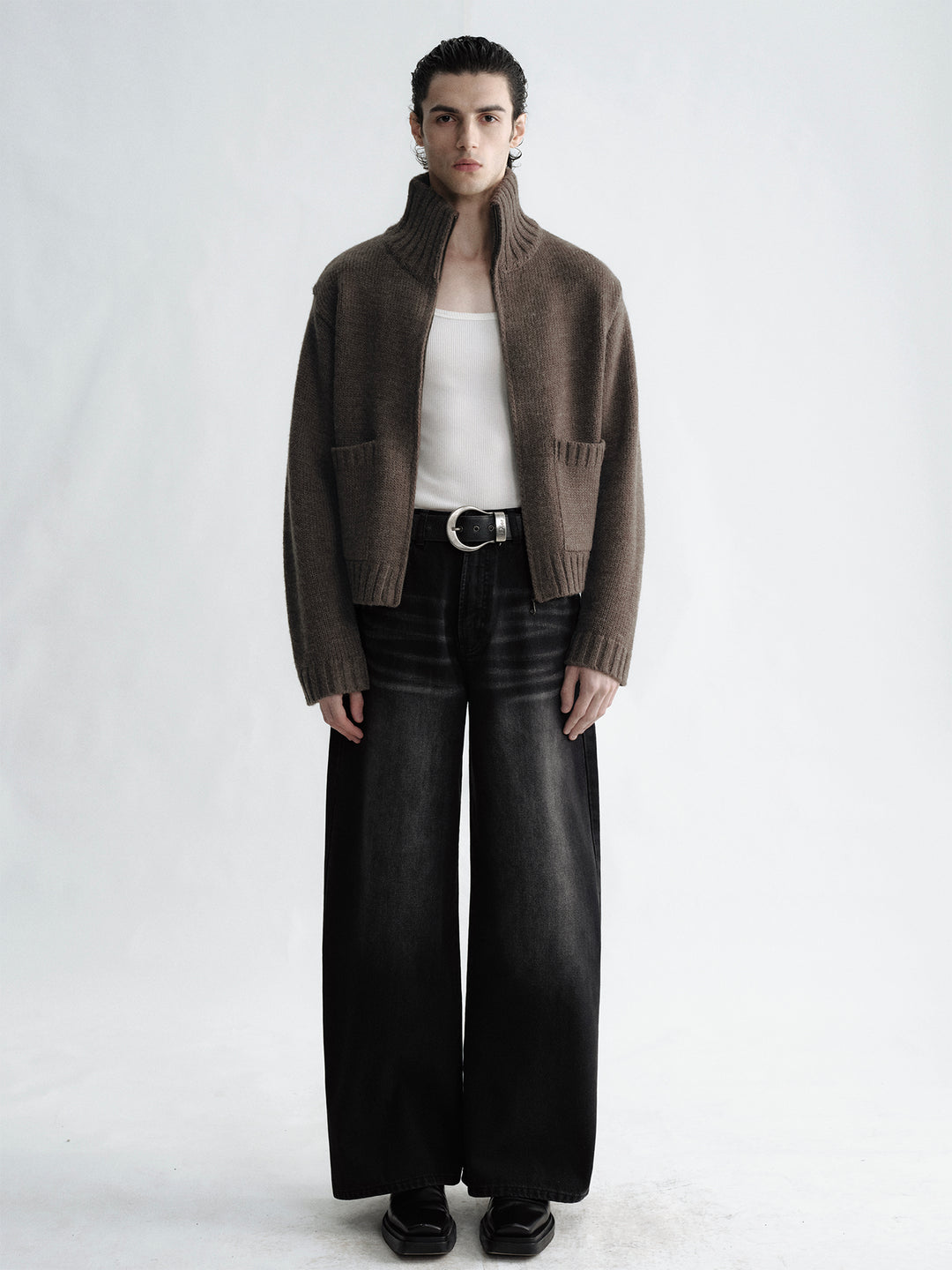 Vintage Black-Gray Distressed Cat Whisker Craft Washed Jeans