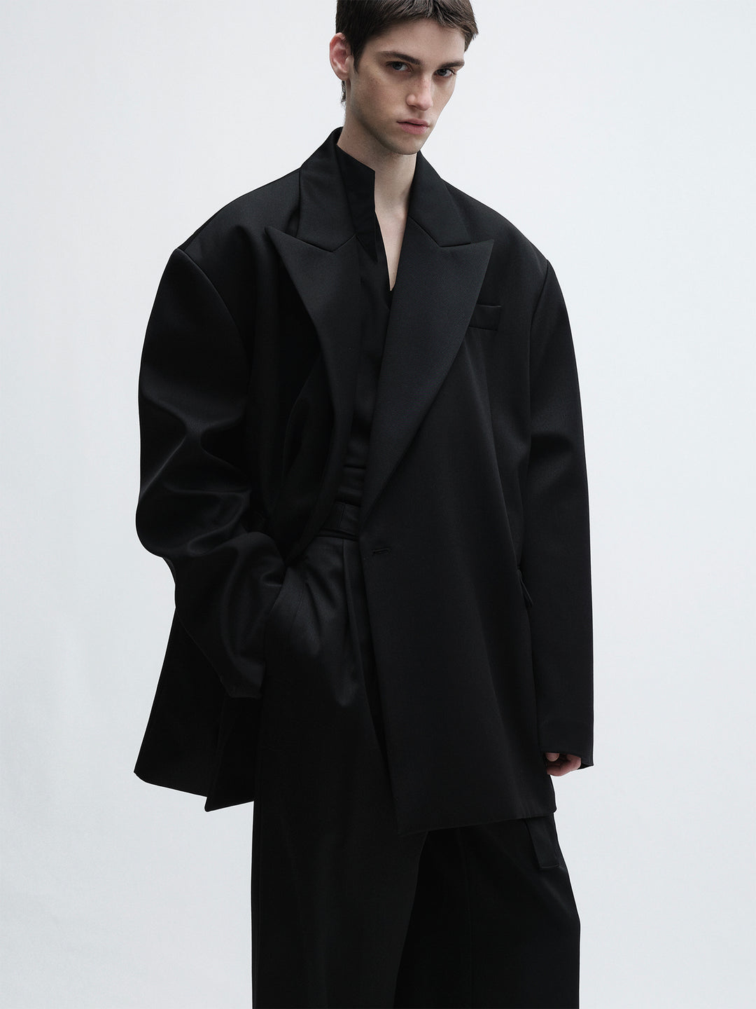 Oversized Wool Blazer with Subtle Sheen