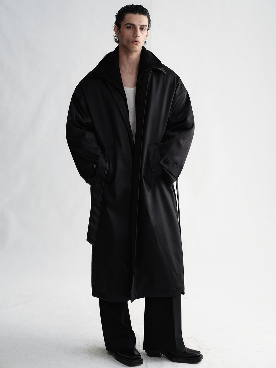 Long Windbreaker Coat With A Slightly Glossy Detachable Padded Liner