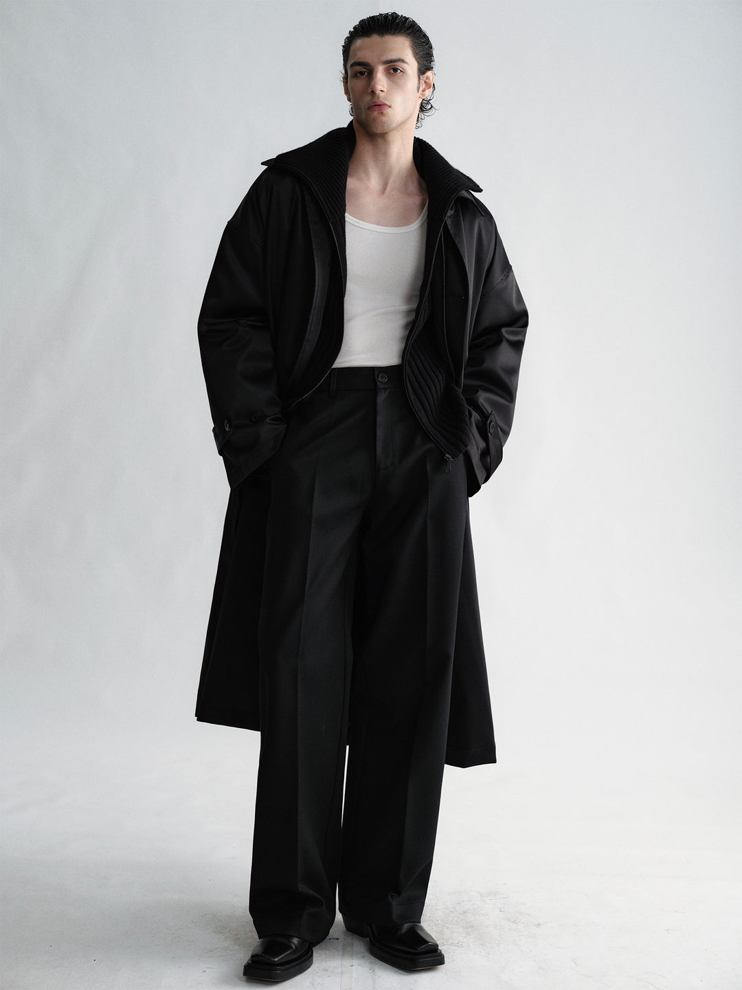 Long Windbreaker Coat With A Slightly Glossy Detachable Padded Liner