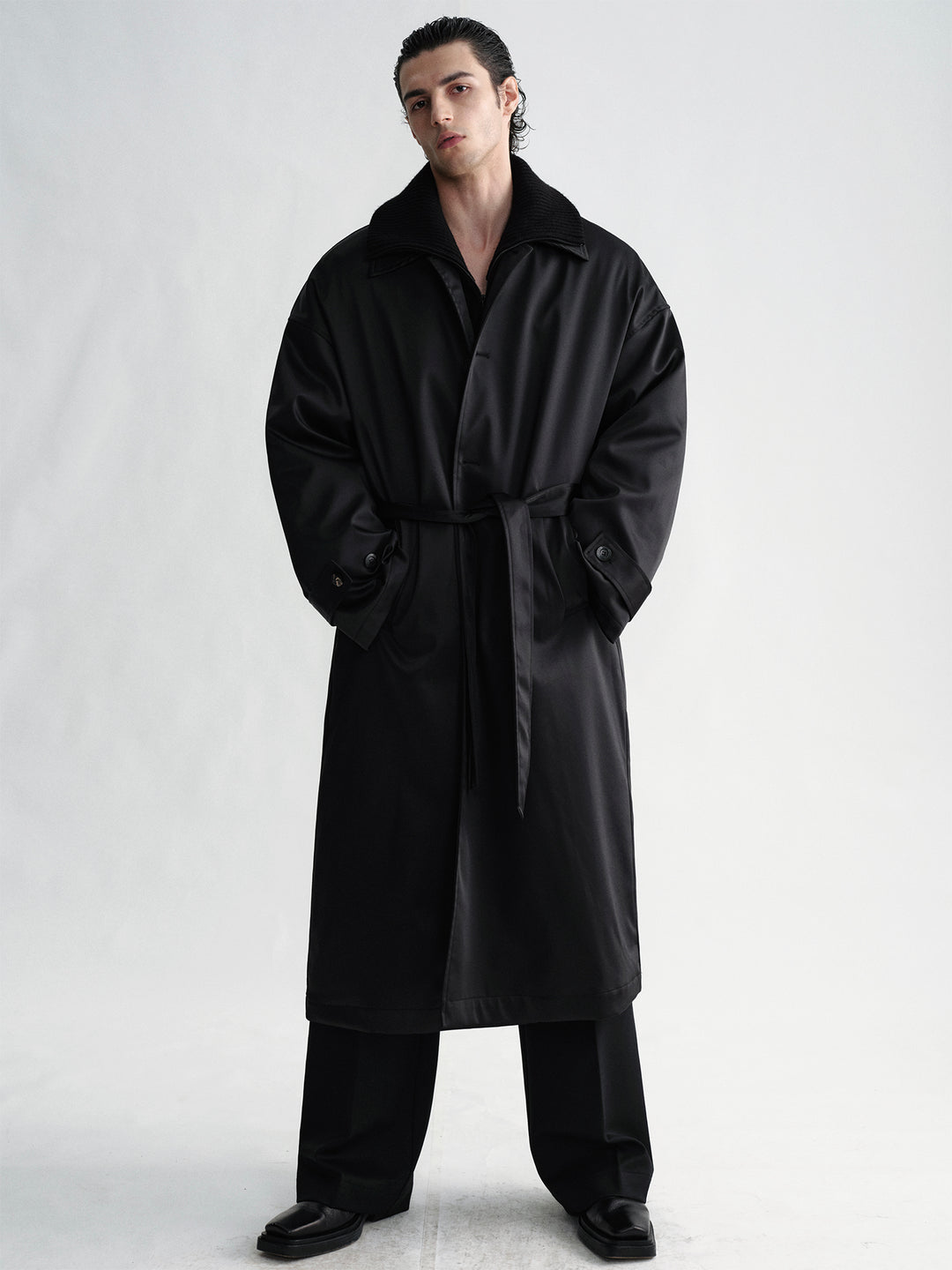Long Windbreaker Coat With A Slightly Glossy Detachable Padded Liner