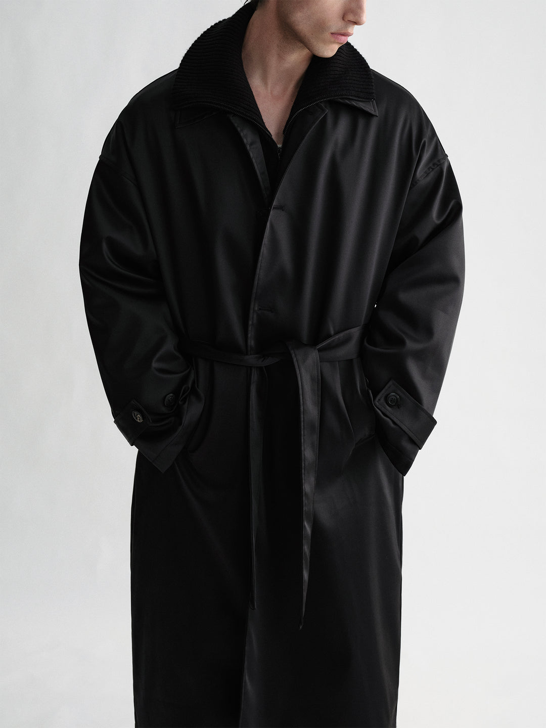 Long Windbreaker Coat With A Slightly Glossy Detachable Padded Liner