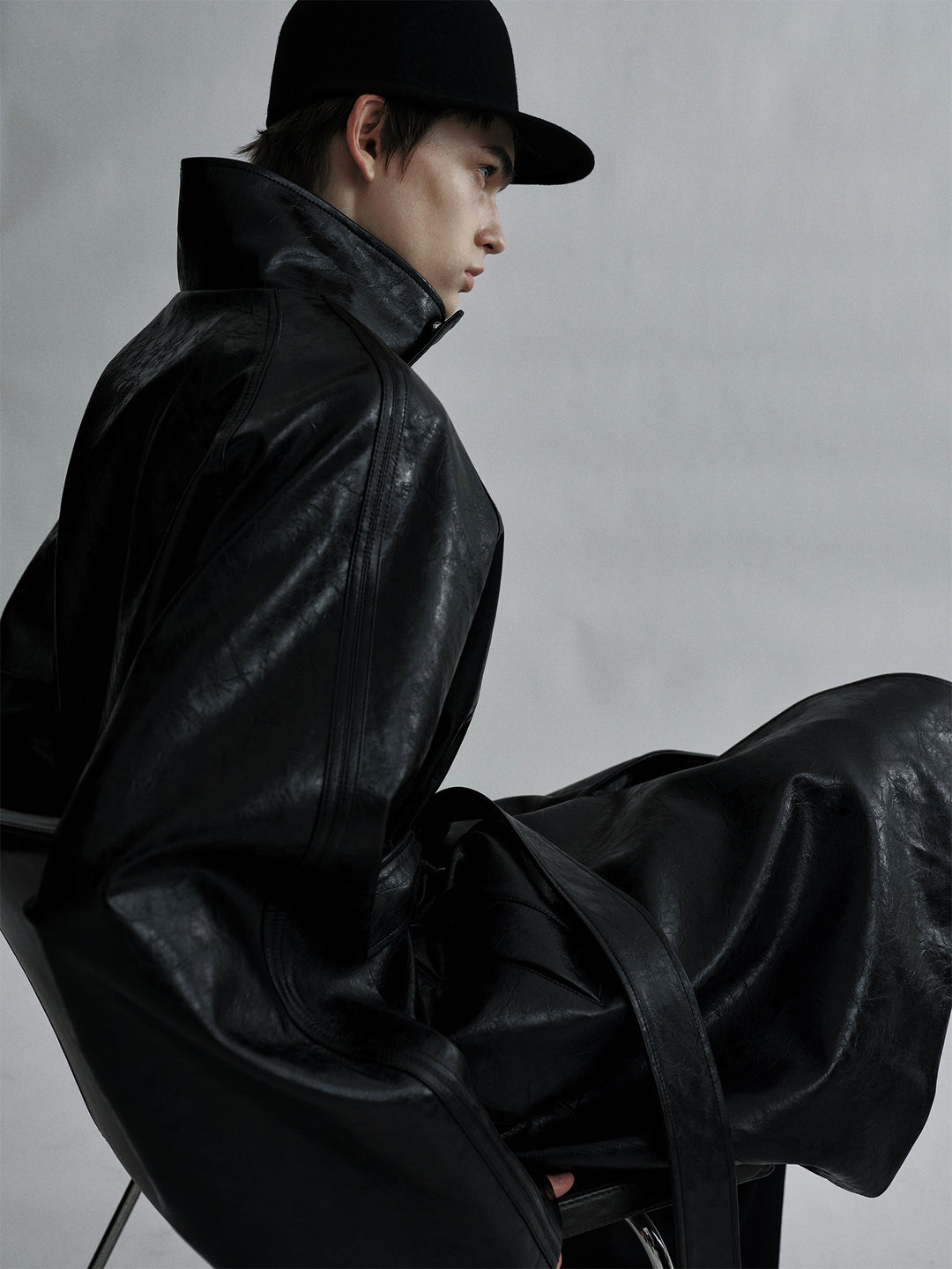 Oversized Longline Artificial Waxed Leather Killer Coat