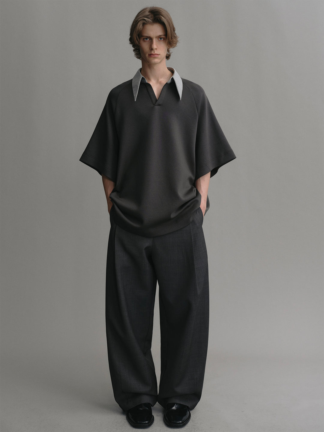 Wool Lapel Spliced Design Airy Silhouette T-Shirt