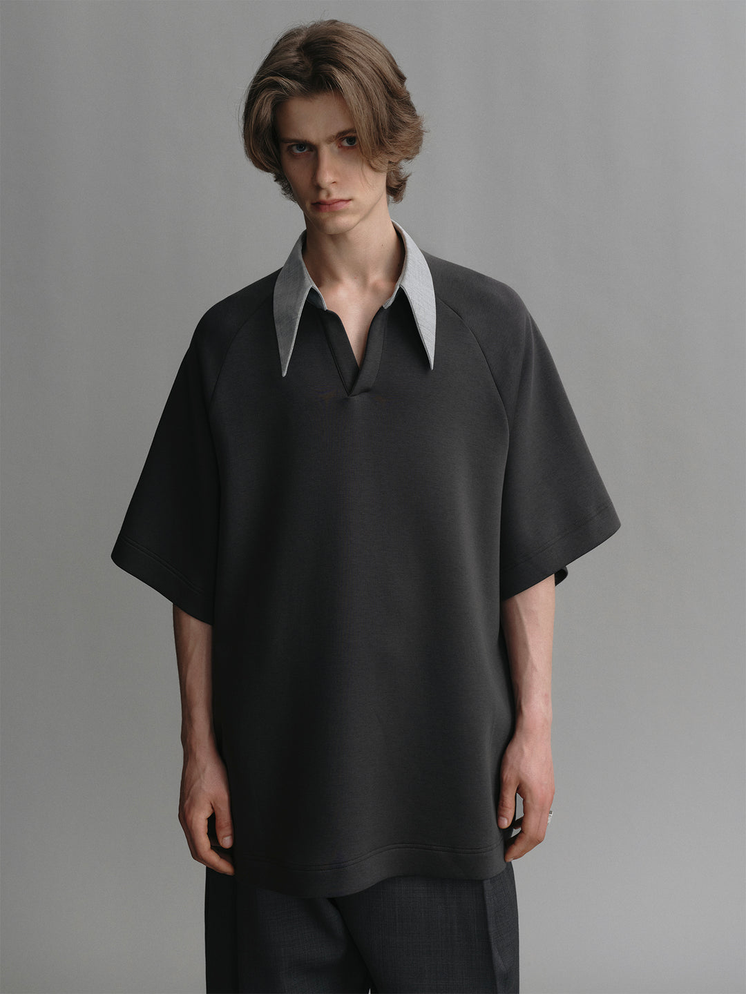 Wool Lapel Spliced Design Airy Silhouette T-Shirt