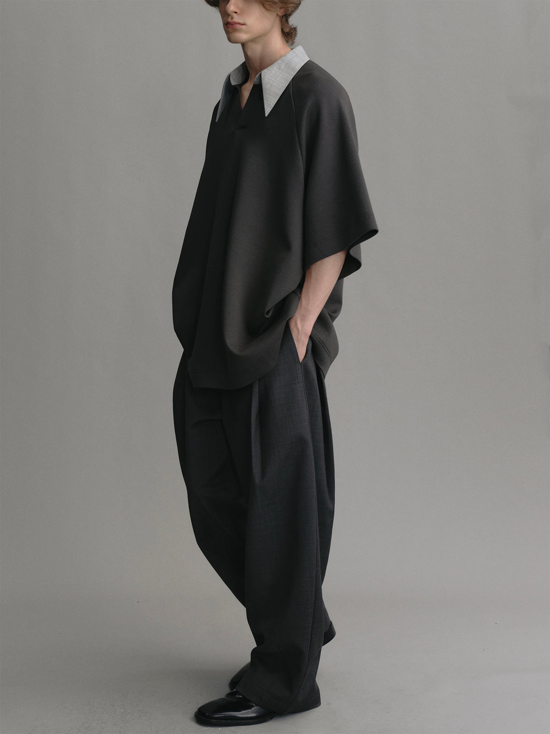 Wool Lapel Spliced Design Airy Silhouette T-Shirt