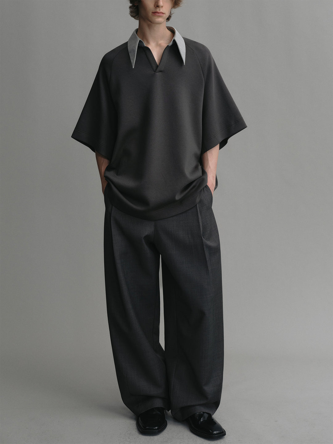 Wool Lapel Spliced Design Airy Silhouette T-Shirt