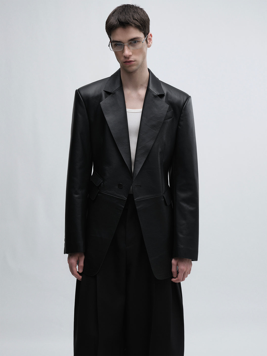 Cowhide Waist-Cinching Design Blazer