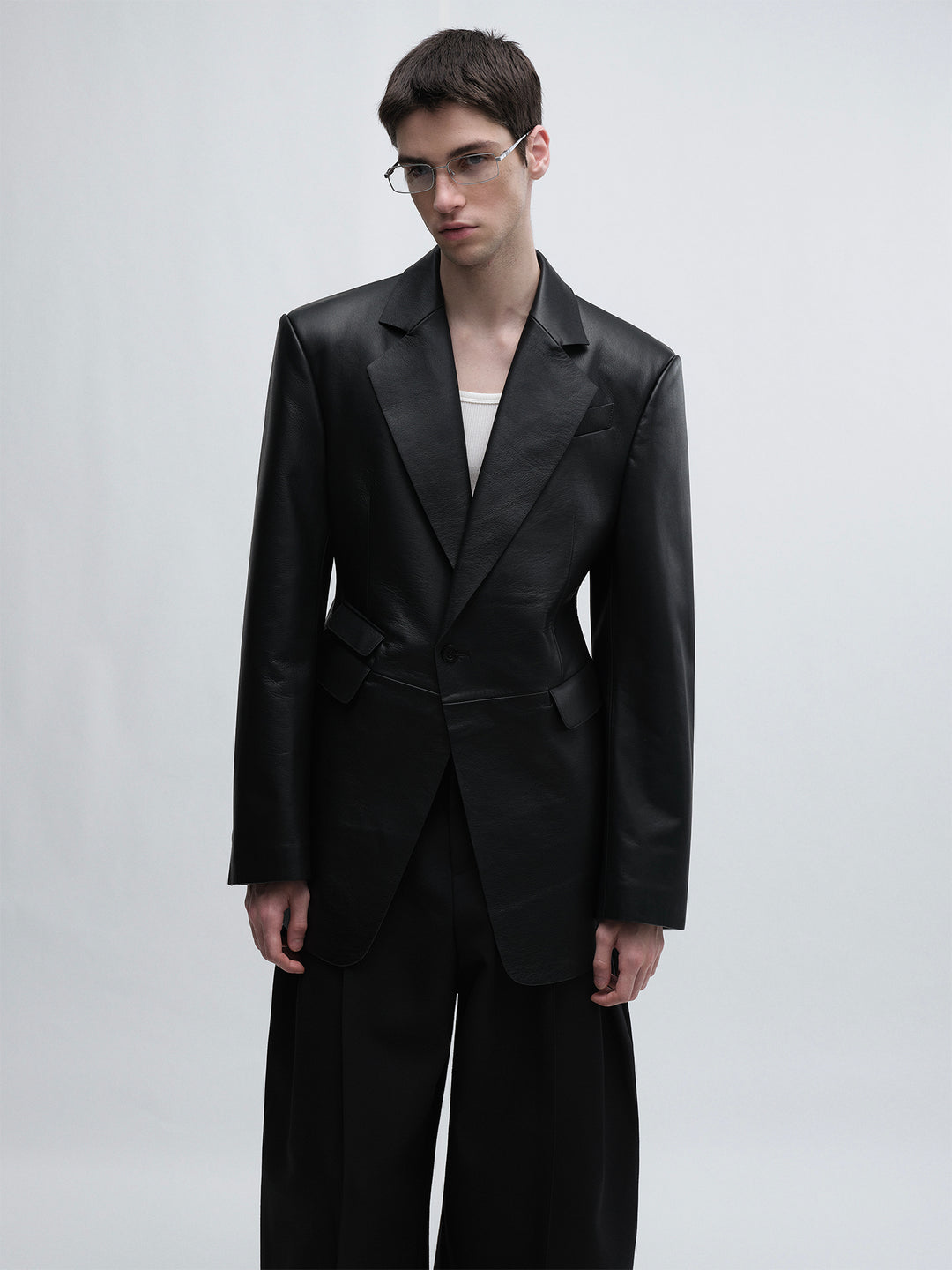 Cowhide Waist-Cinching Design Blazer