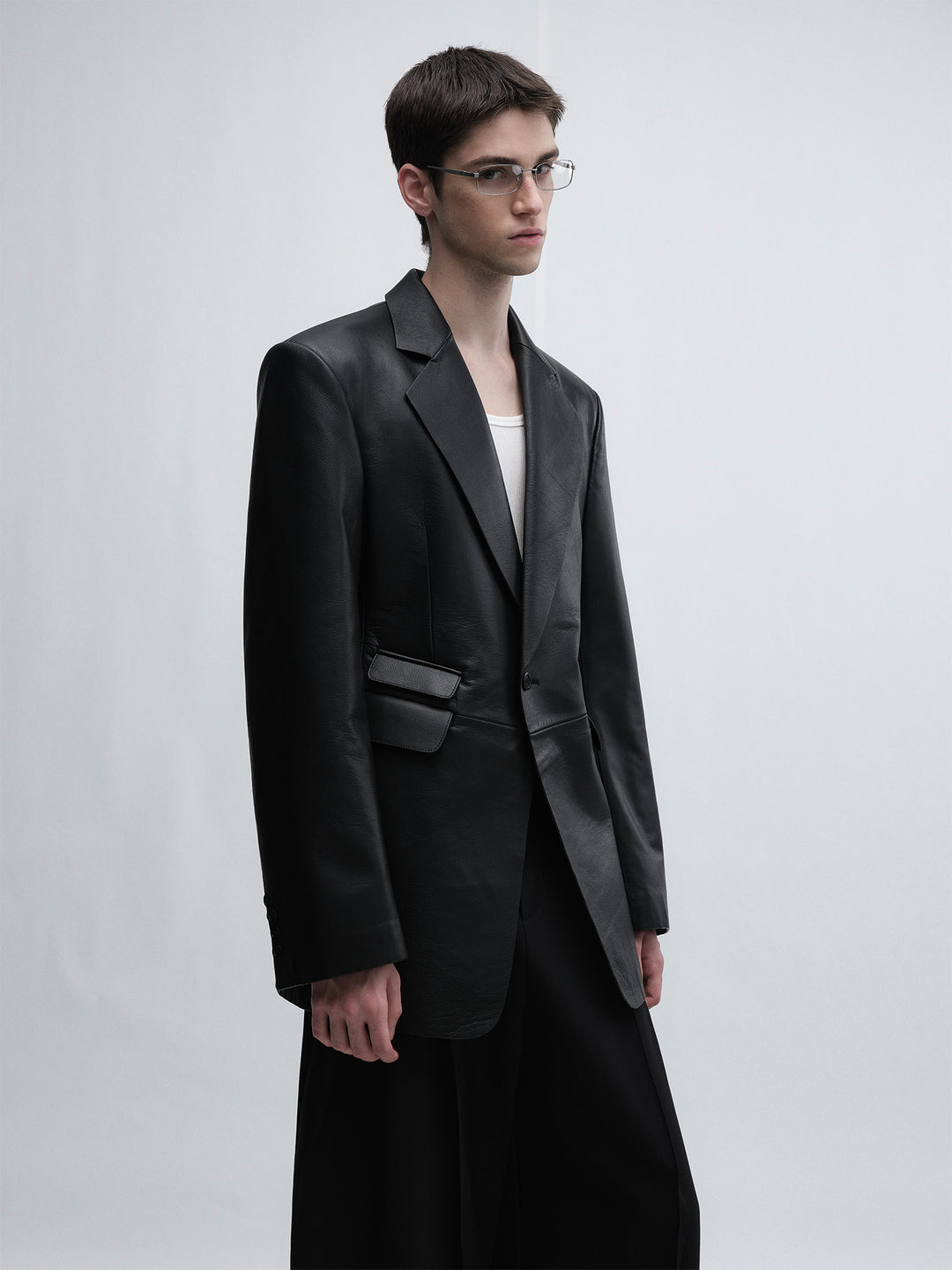 Cowhide Waist-Cinching Design Blazer