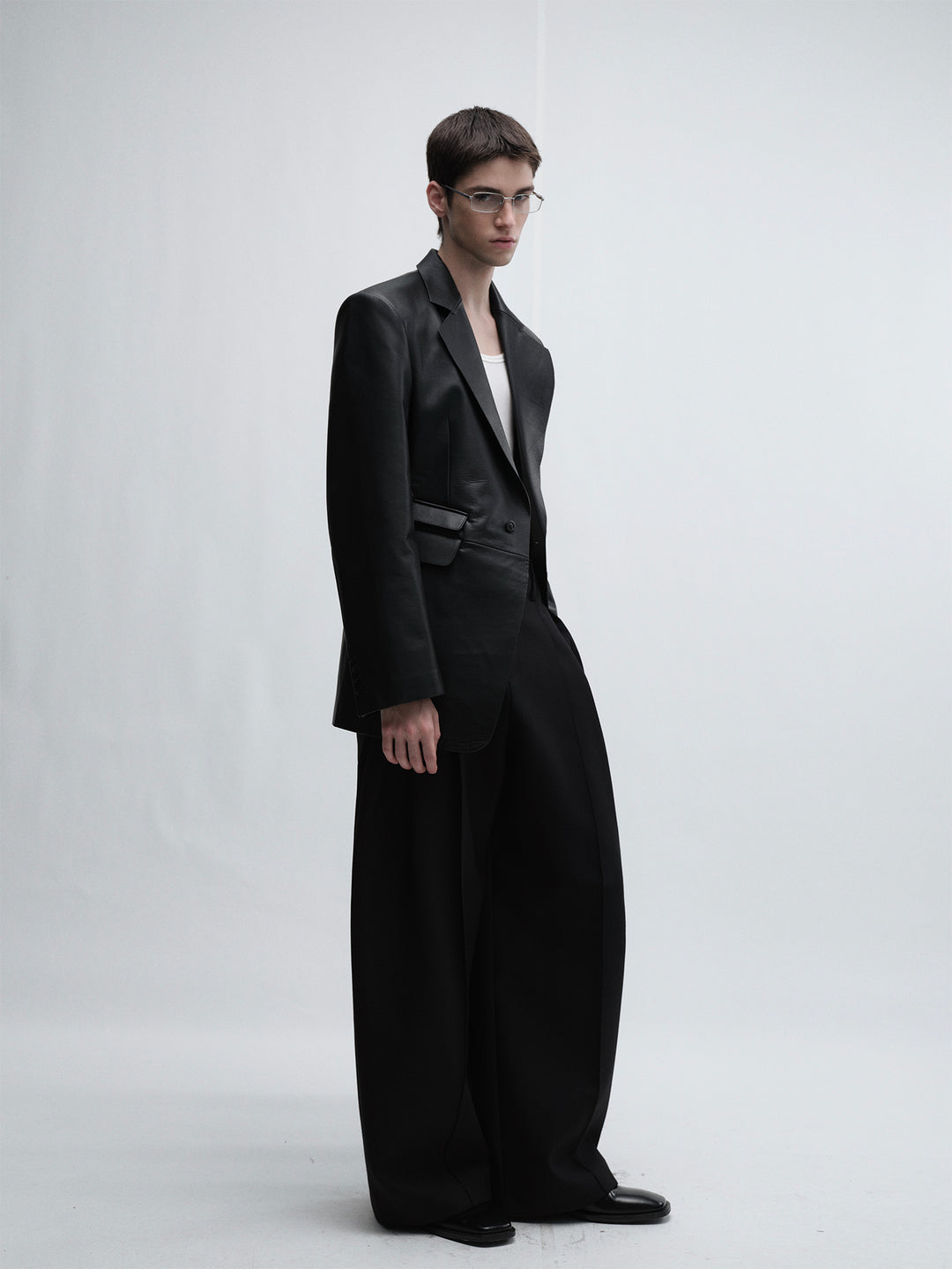 Cowhide Waist-Cinching Design Blazer