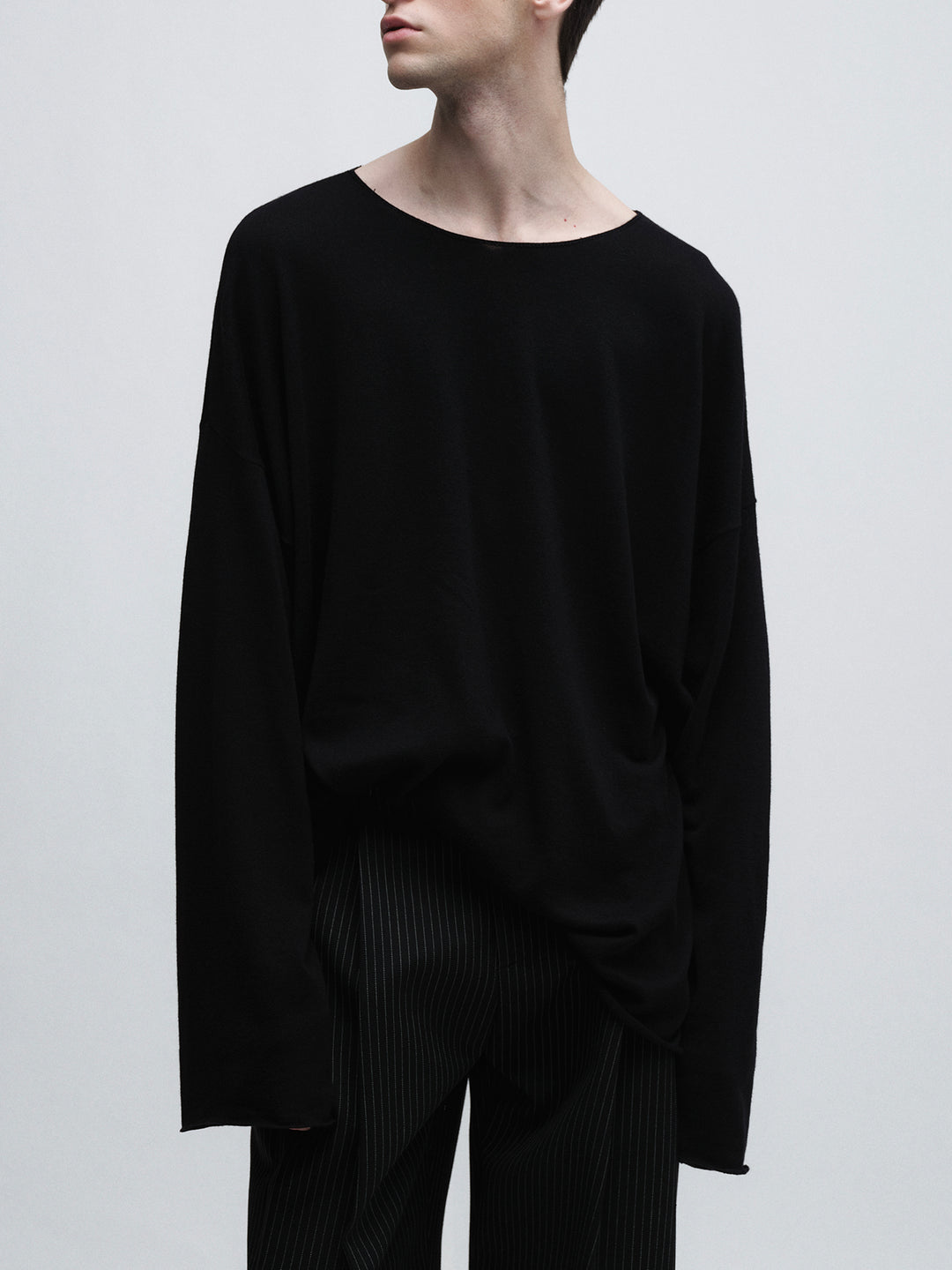 Relaxed And Lazy Black Crewneck Oversized Wool Knitwear