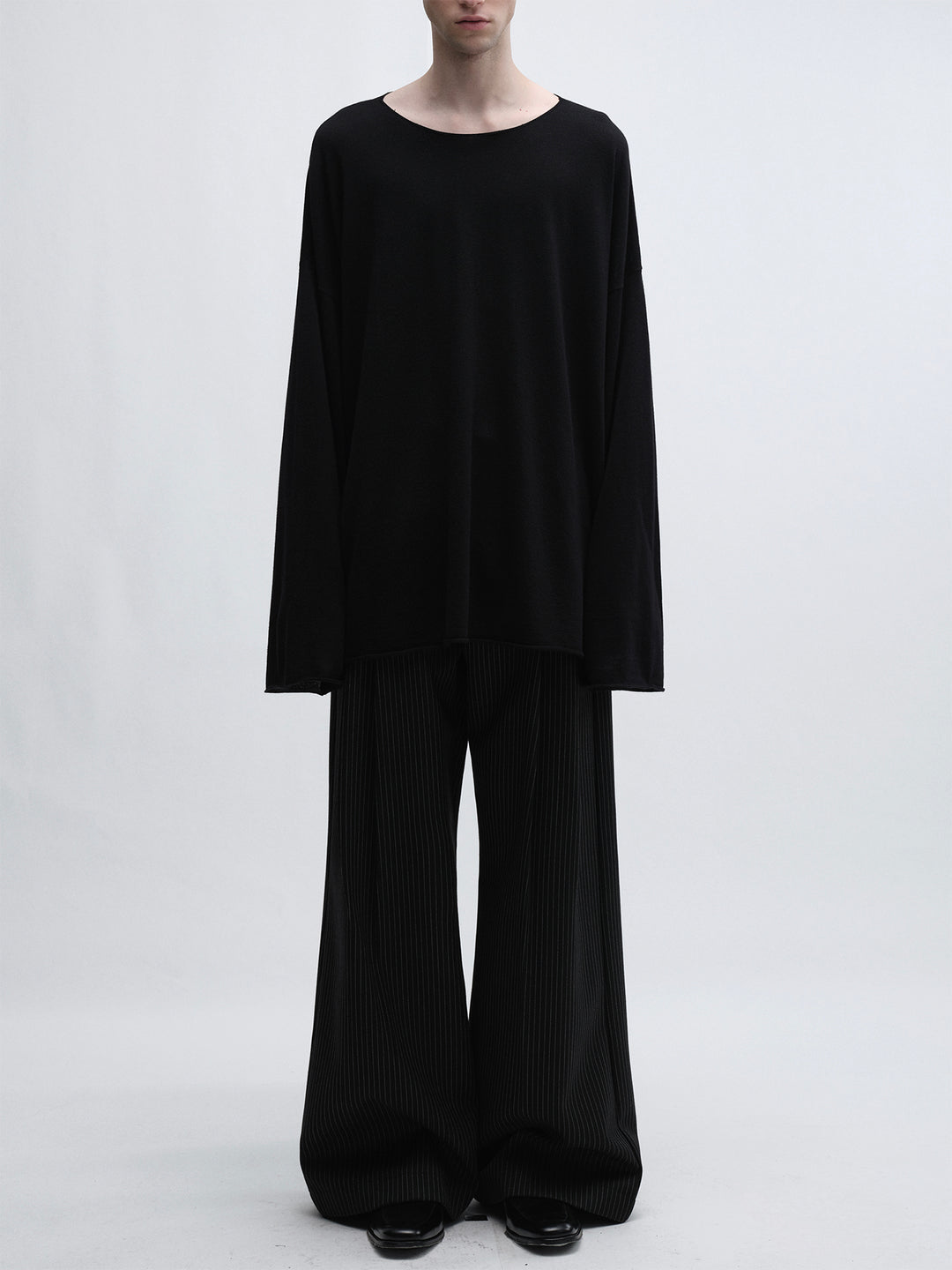 Relaxed And Lazy Black Crewneck Oversized Wool Knitwear