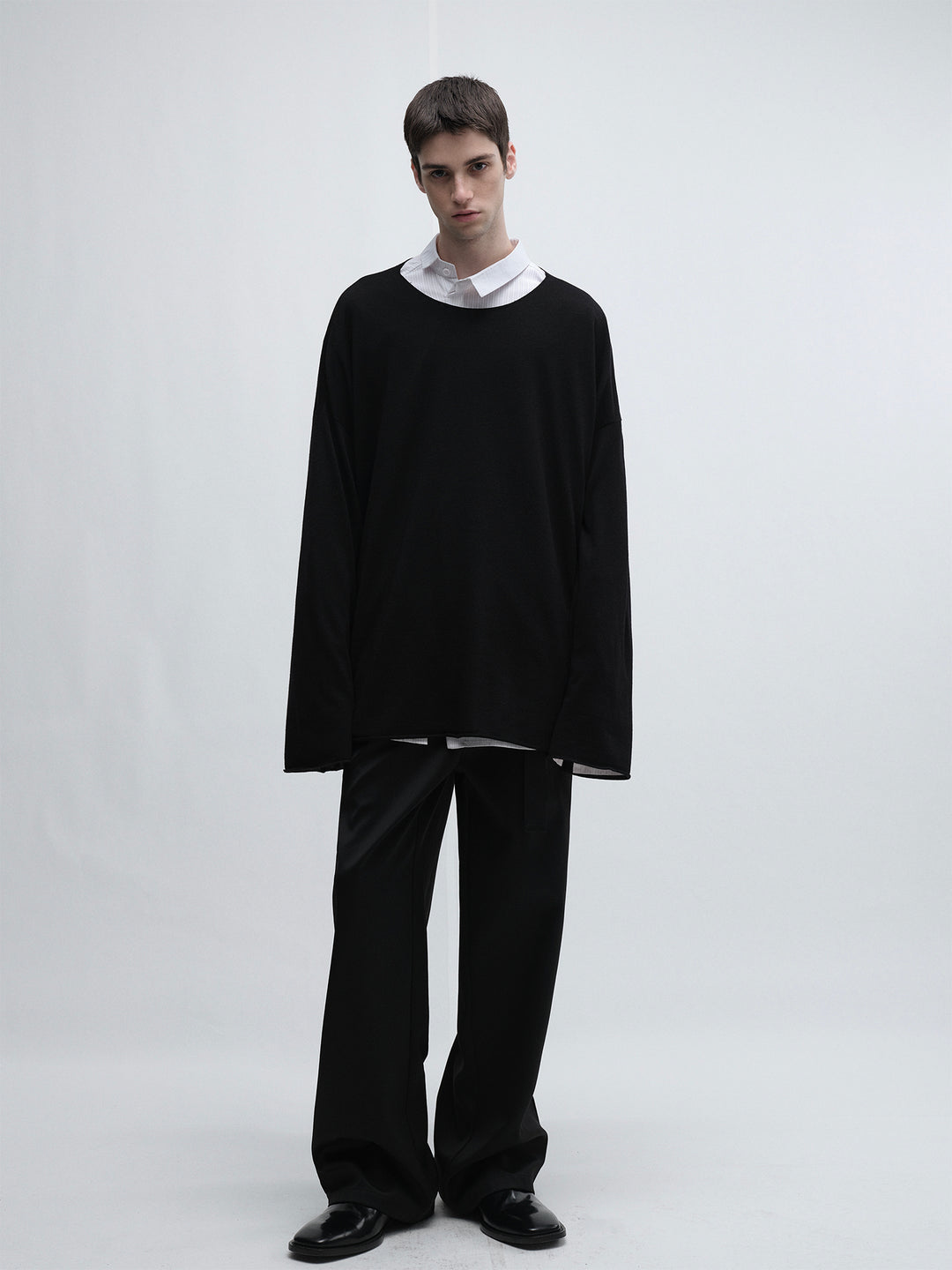 Relaxed And Lazy Black Crewneck Oversized Wool Knitwear