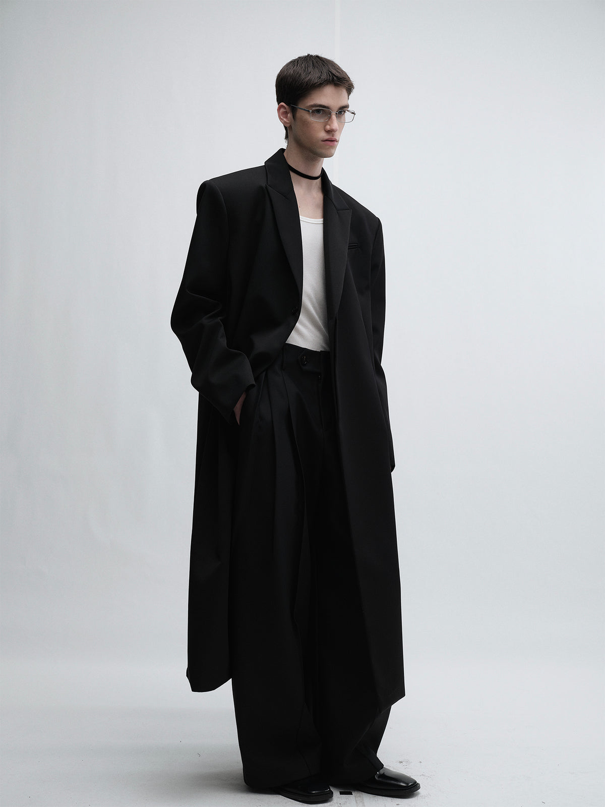 Minimalist long wool blazer coat