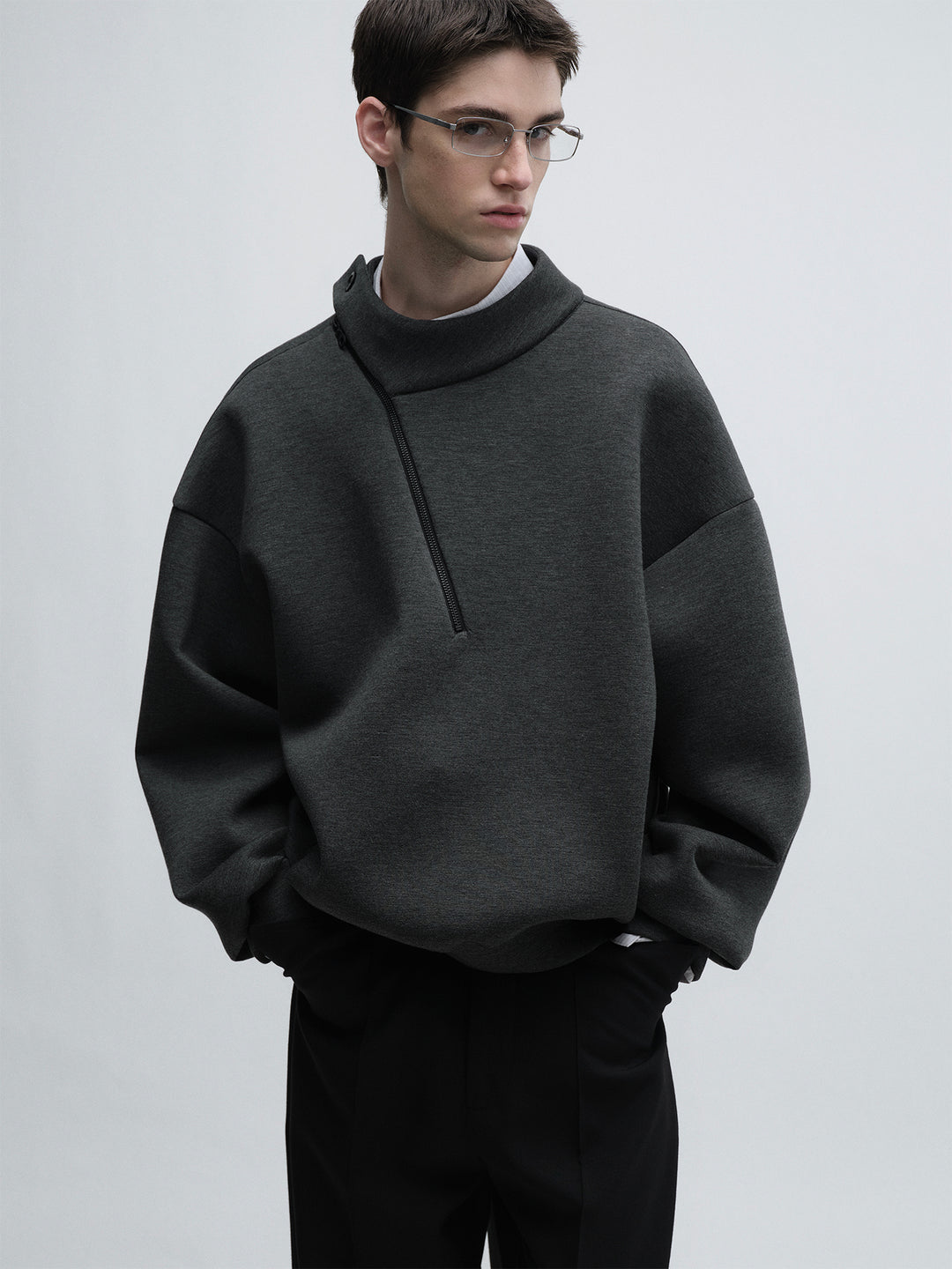 Slant zipper Design Pullover Hoodie