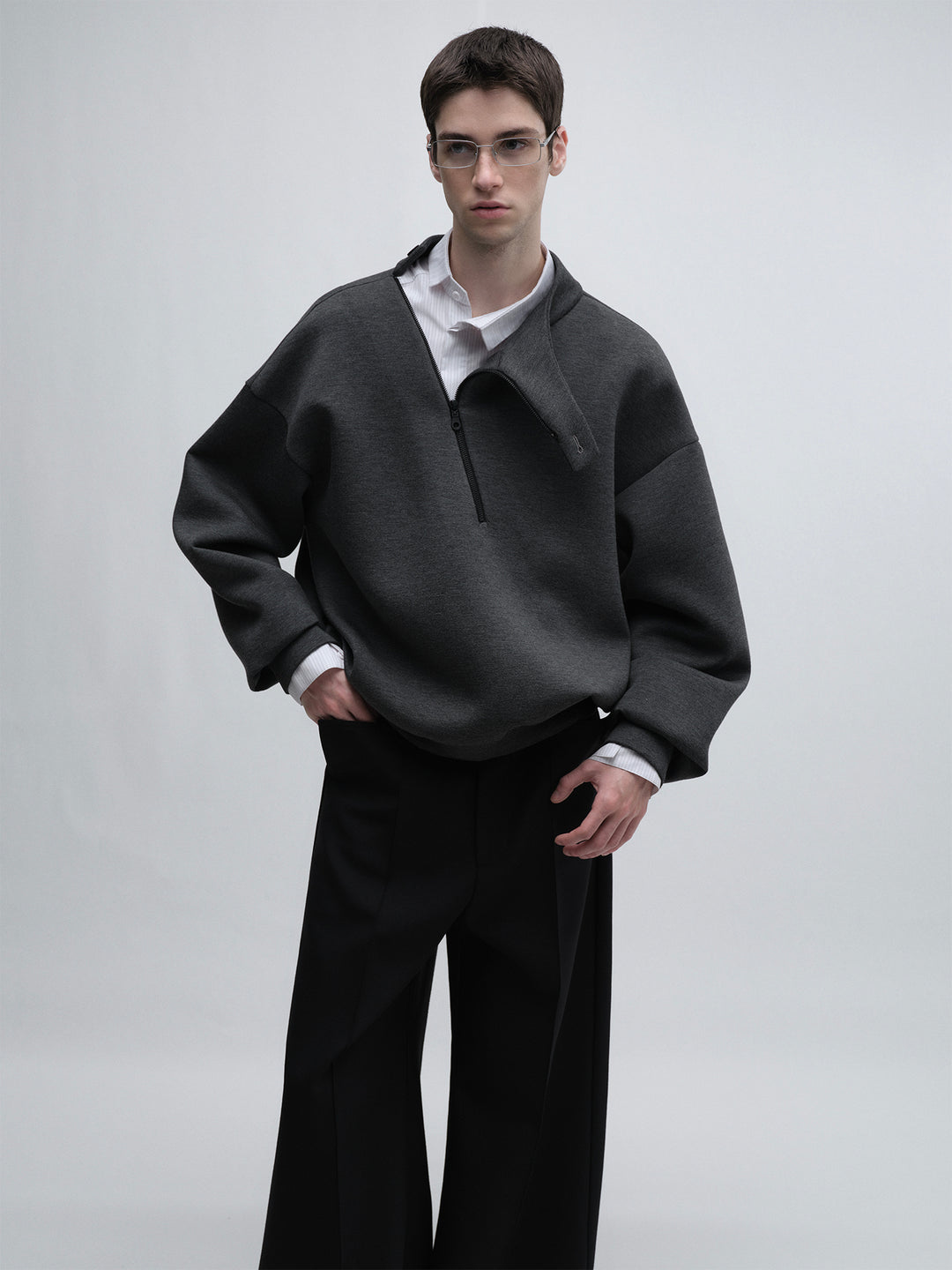 Slant zipper Design Pullover Hoodie