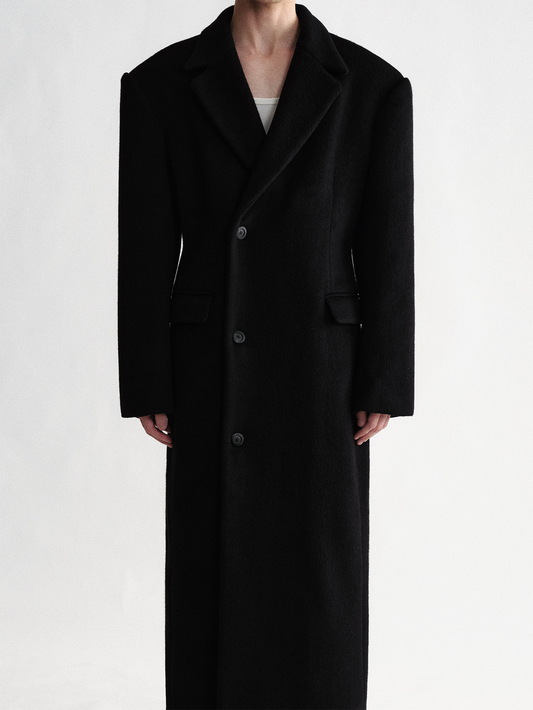 Minimalist Slim-Fit Long Single-Breasted Wool Coat