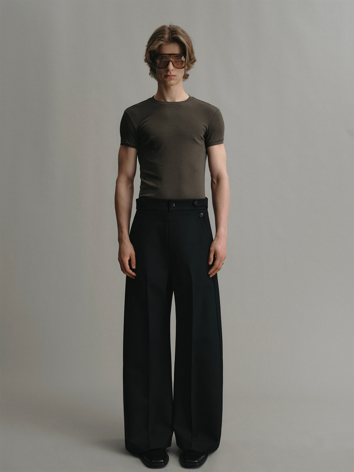 High waisted wool wide leg sailor trousers