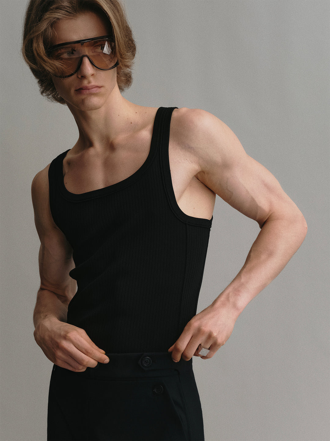 Crew Neck Slim Ribbed Knit Tank Top
