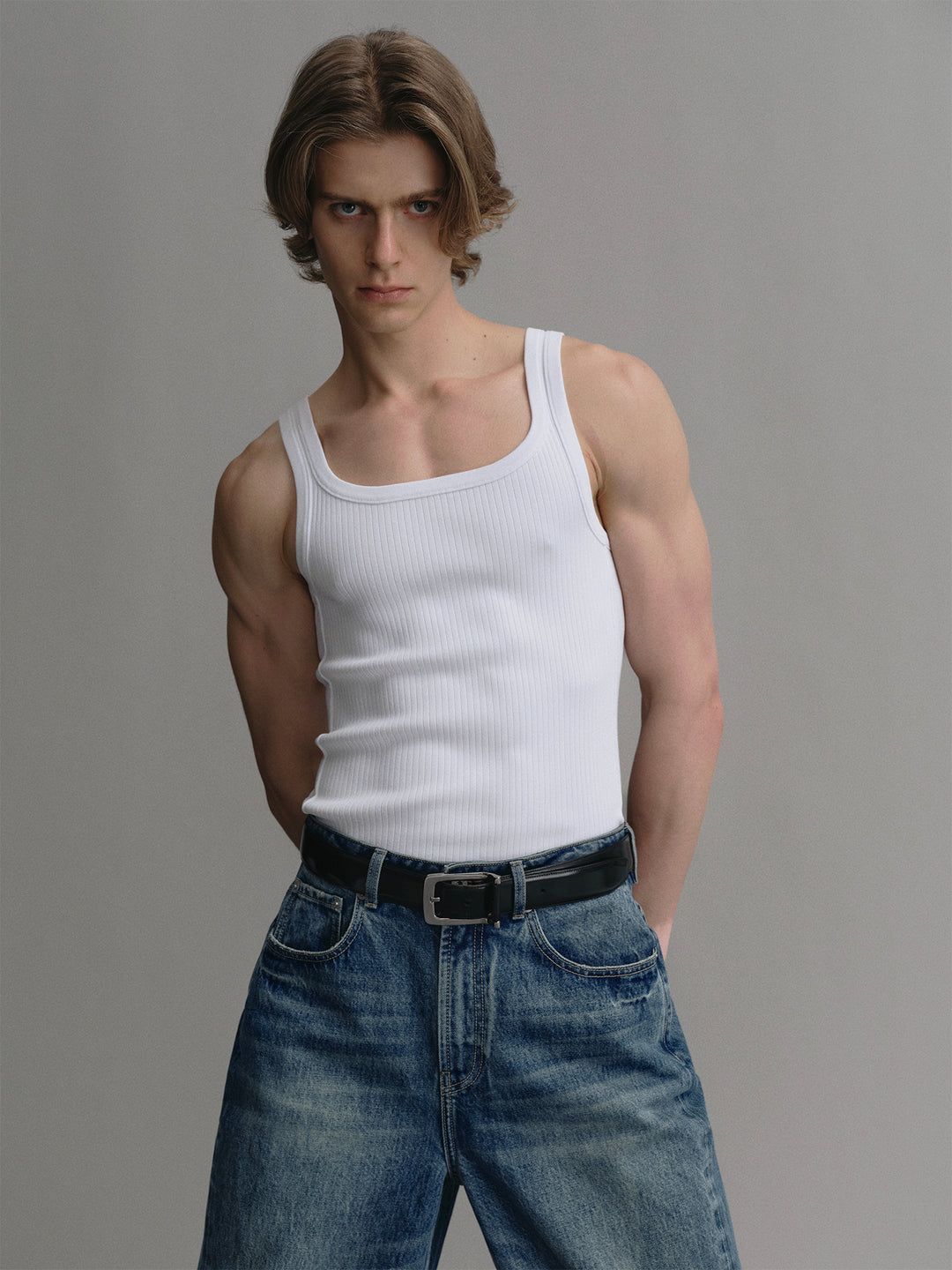 Crew Neck Slim Ribbed Knit Tank Top