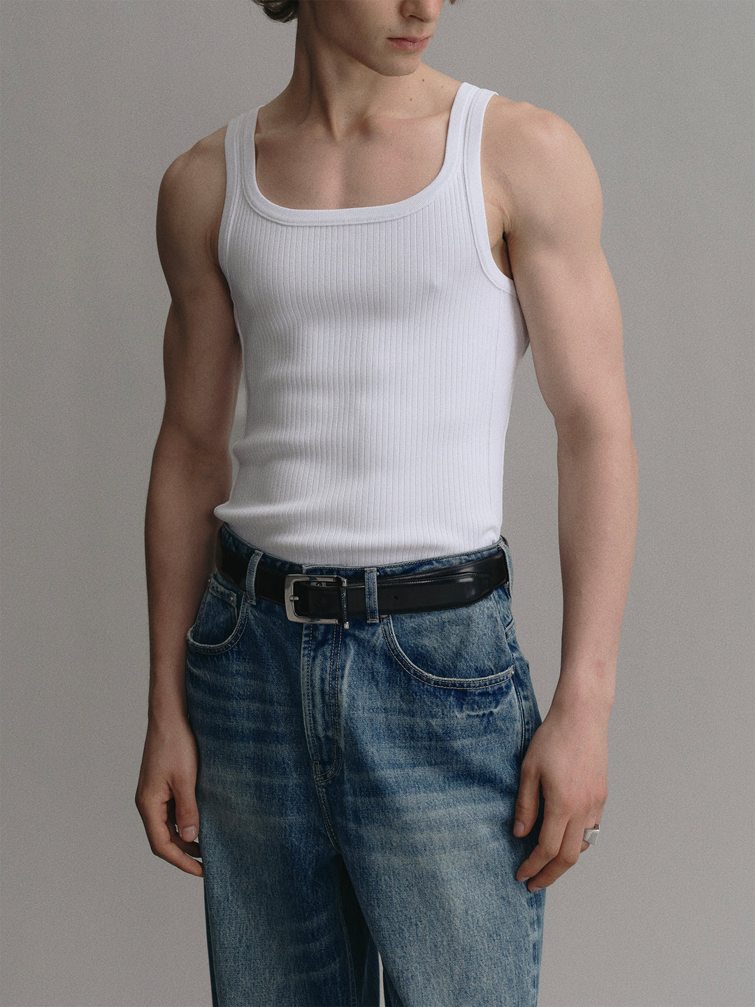 Crew Neck Slim Ribbed Knit Tank Top