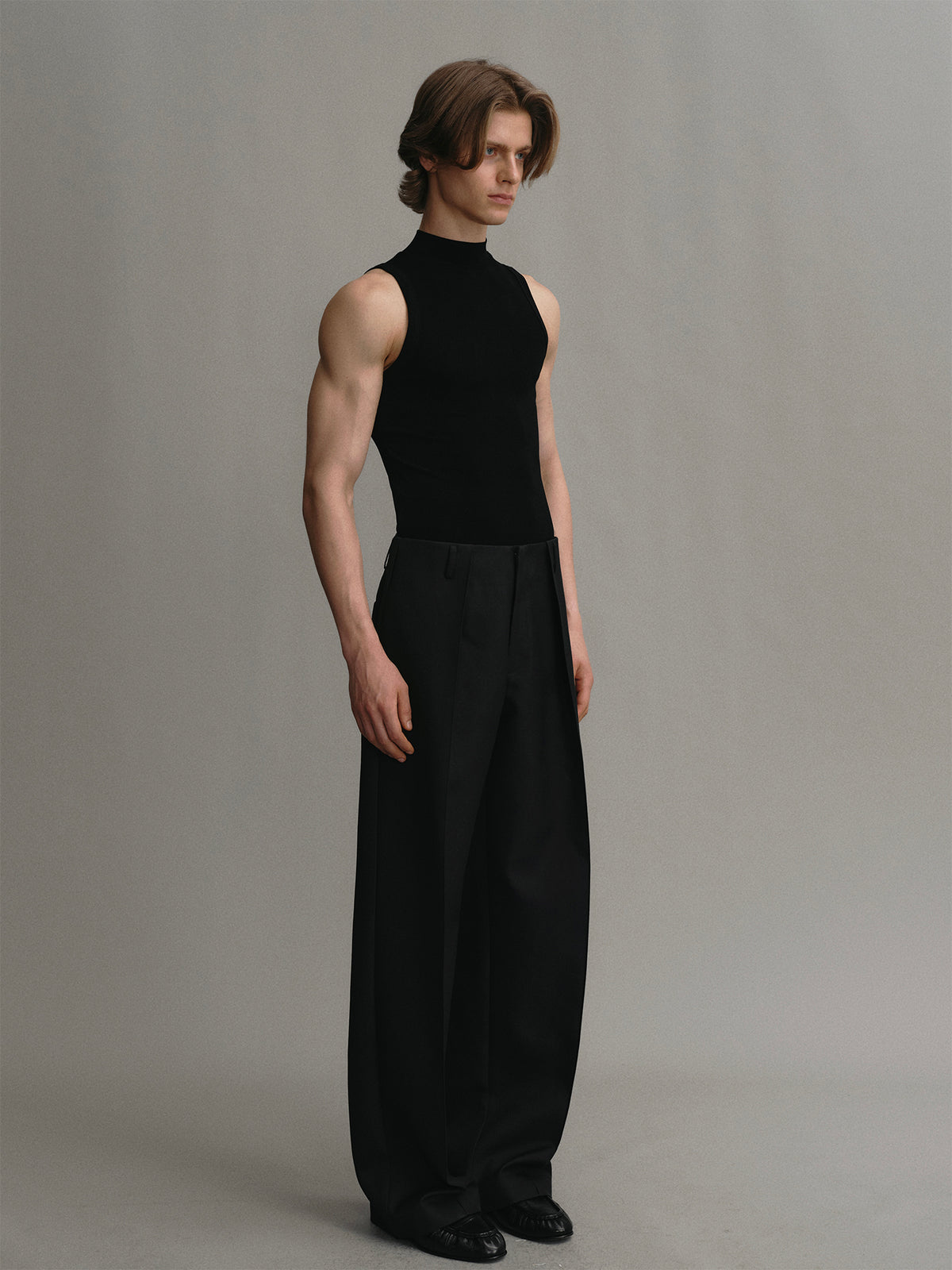 Acetate ribbed stand collar minimalist vest