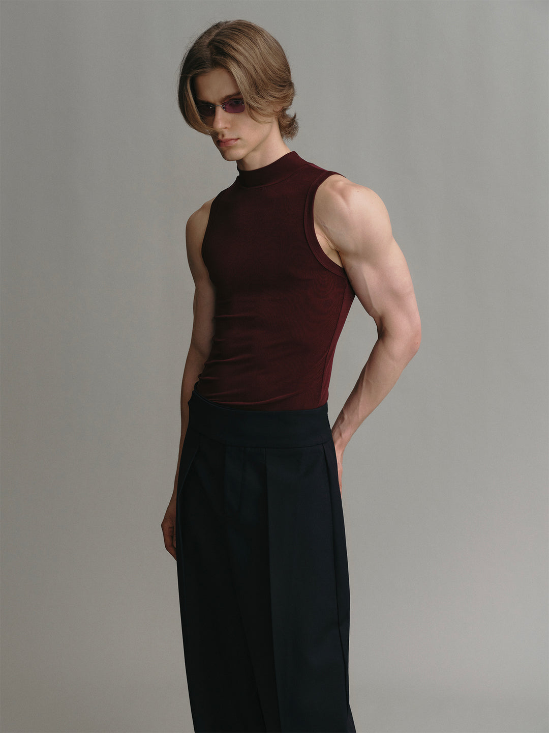 Acetate Ribbed Stand Collar Minimalist Vest
