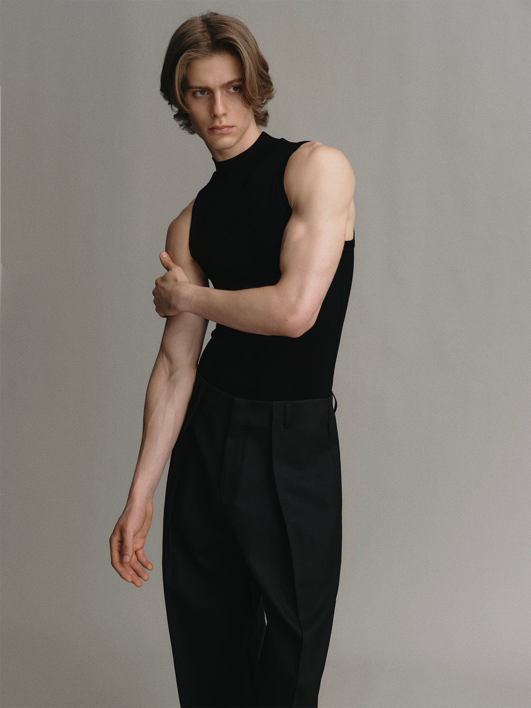 Acetate Ribbed Stand Collar Minimalist Vest