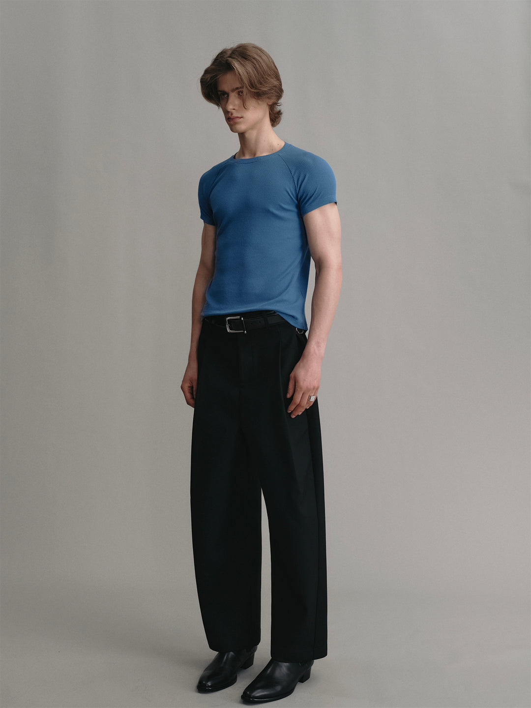 Black Wool Curved Cropped Trousers
