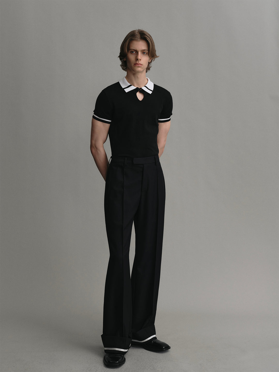 Color-blocked Acetate Wool Knit Short-sleeve Polo Shirt