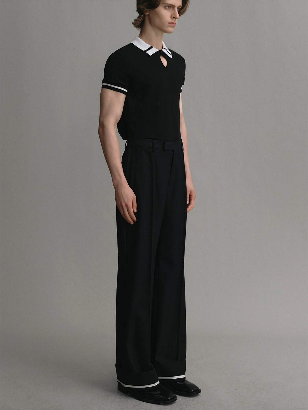 Color-blocked Acetate Wool Knit Short-sleeve Polo Shirt