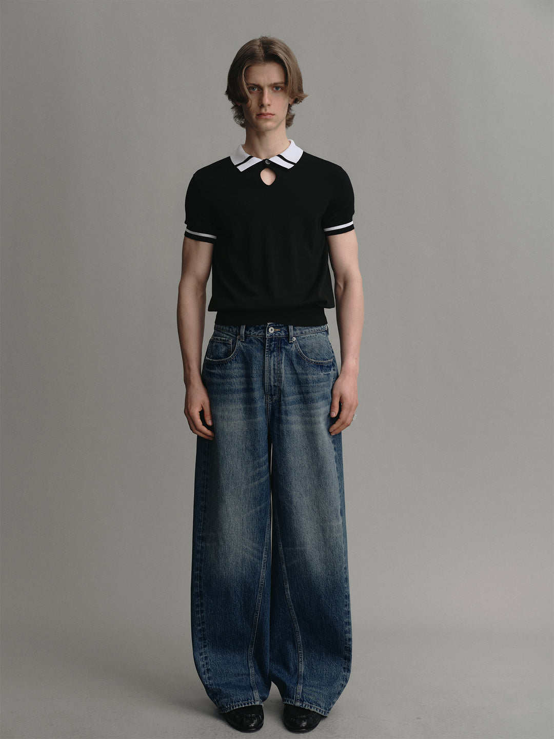 Color-blocked Acetate Wool Knit Short-sleeve Polo Shirt