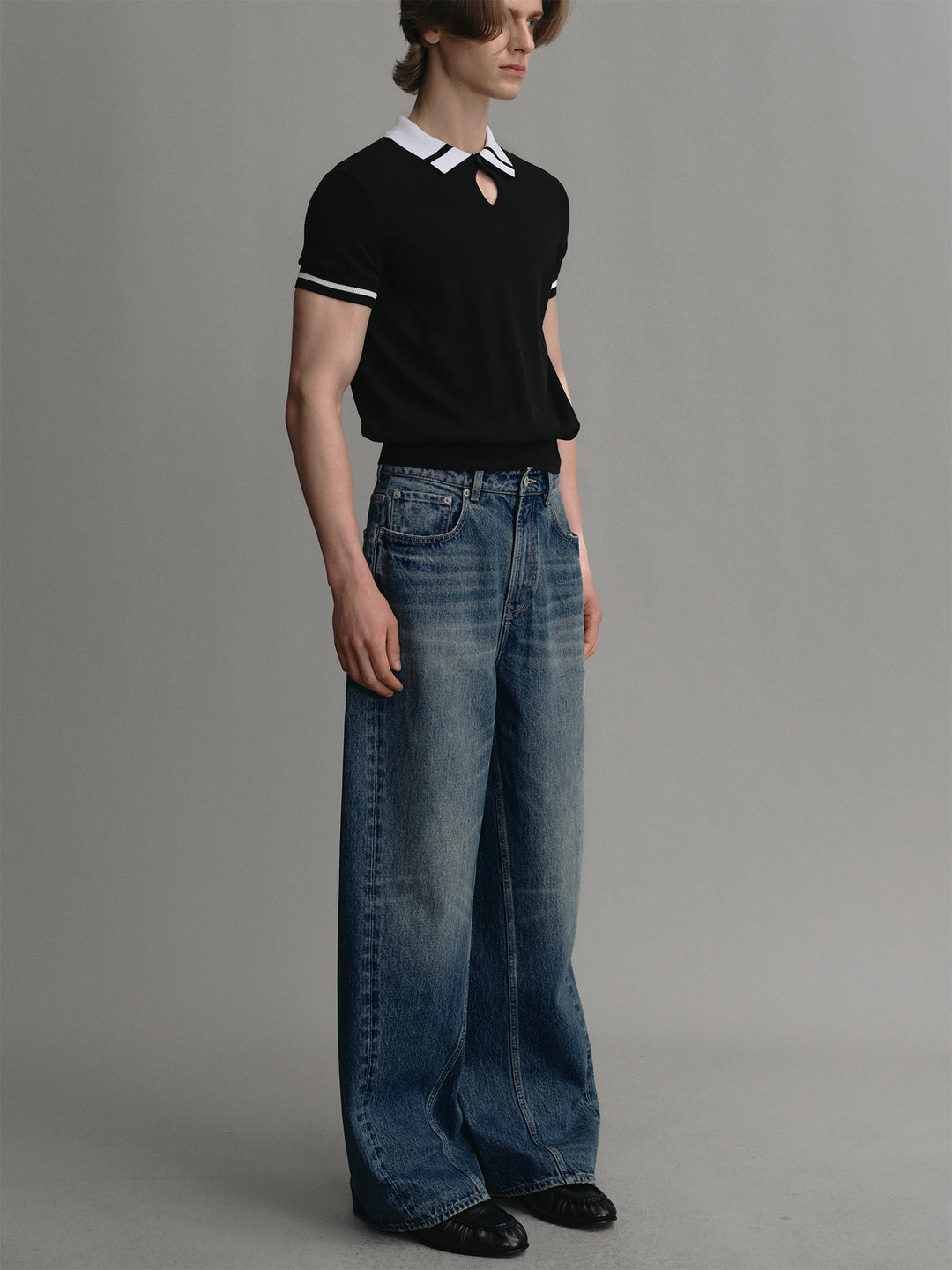 Color-blocked Acetate Wool Knit Short-sleeve Polo Shirt