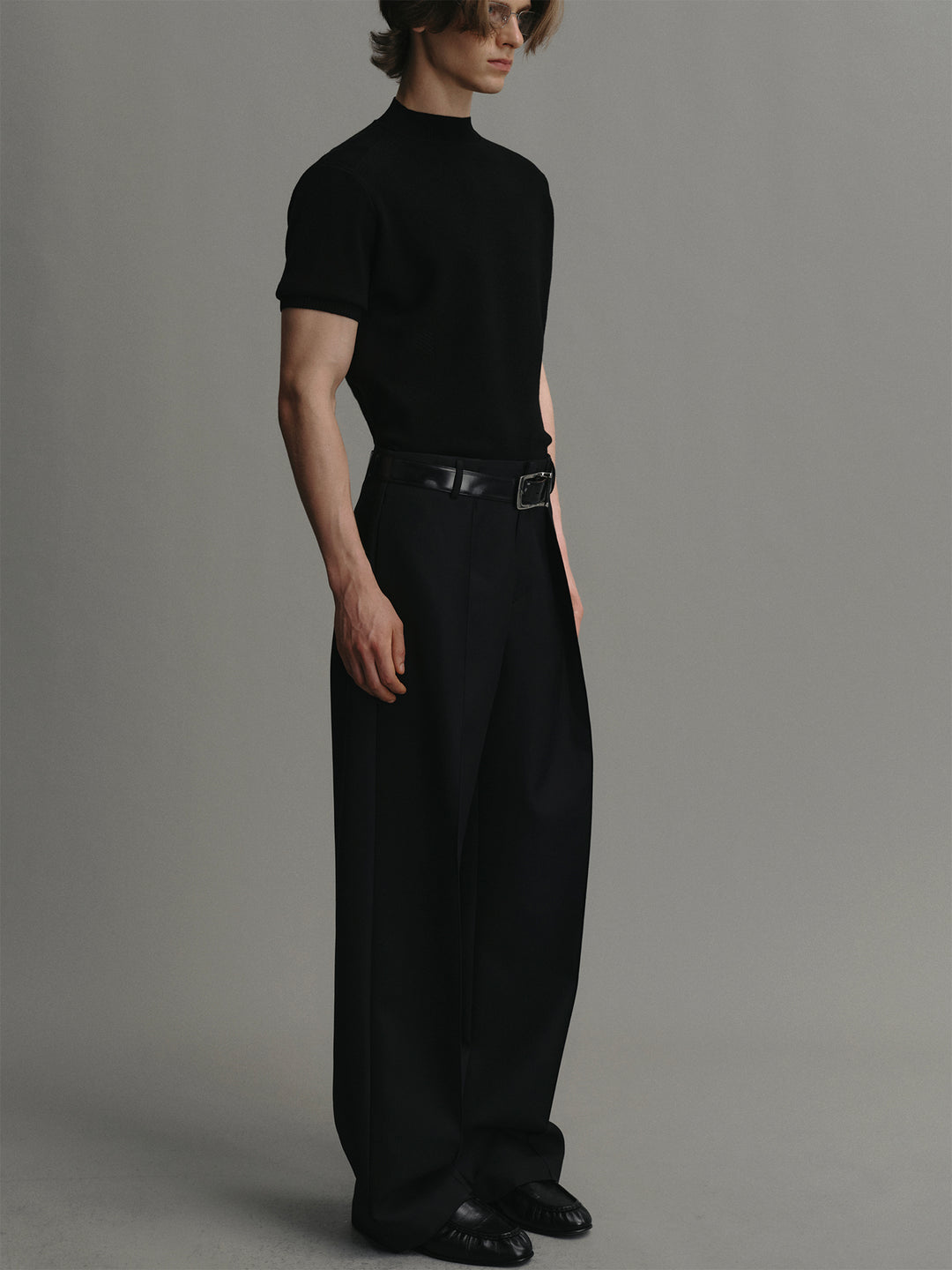 Black Mock Neck Short-sleeve Wool Knit Sweater