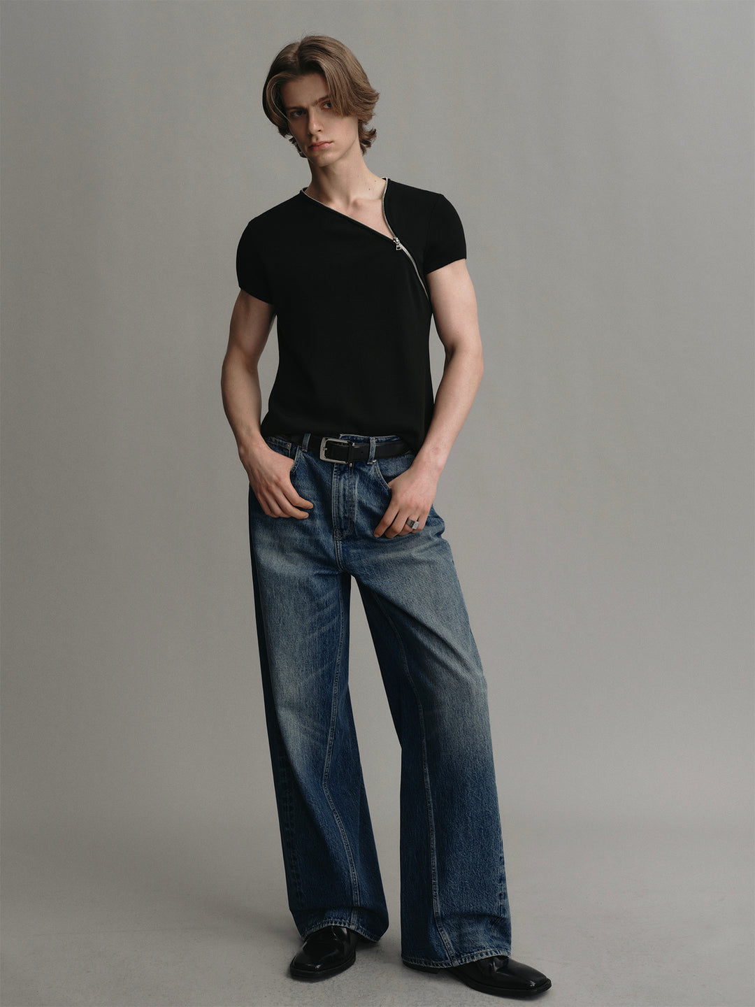 Acetate-wool Knitted Sweater With Side Zip Design