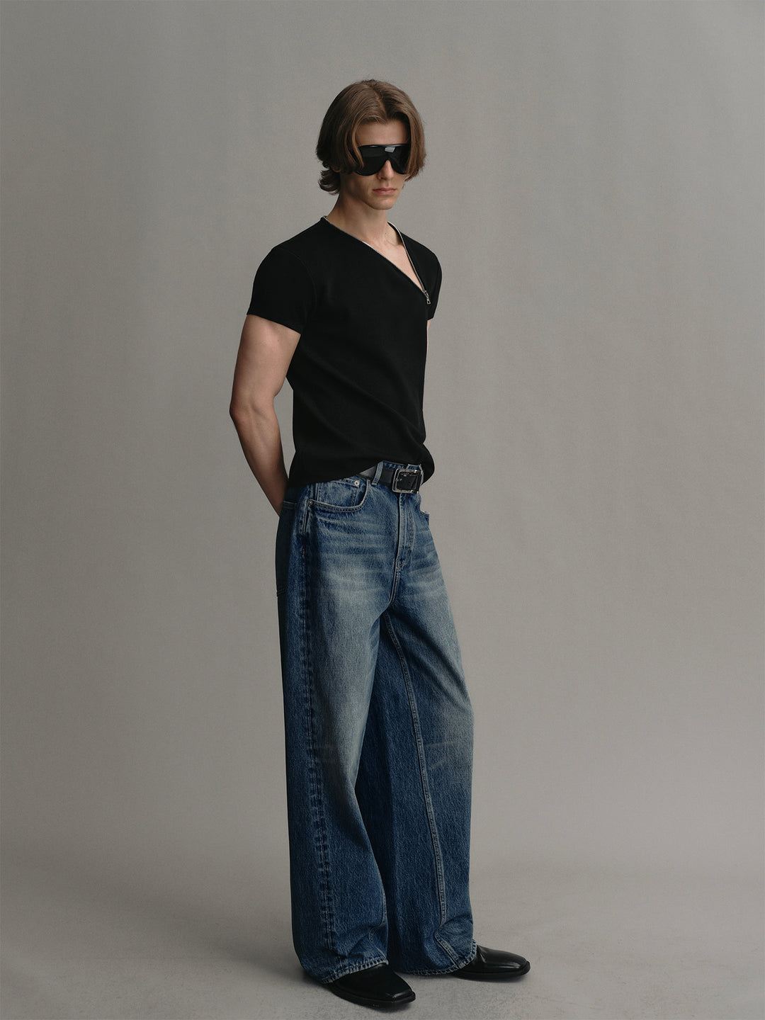 Acetate-wool Knitted Sweater With Side Zip Design