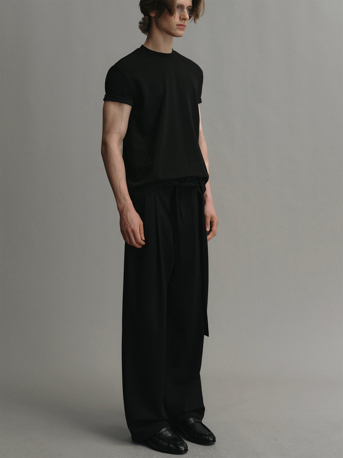 Wide leg wool trousers with australian wool belt design