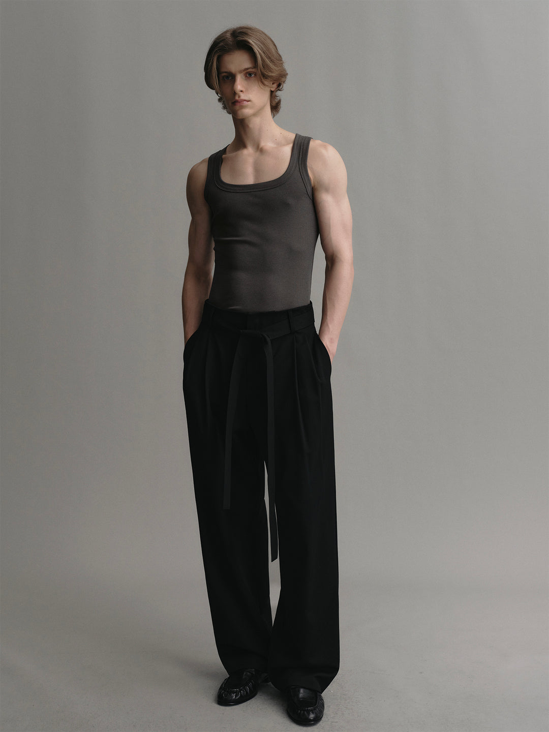 Wide-leg Wool Trousers With Australian Wool Belt Design