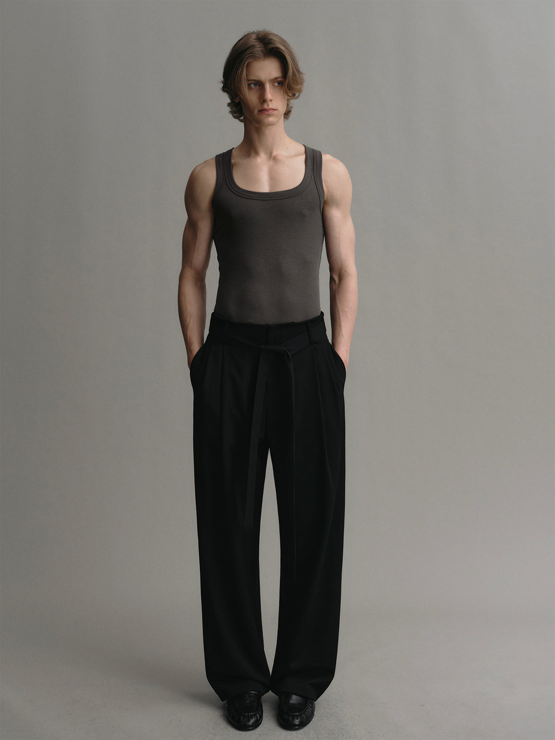 Wide-leg Wool Trousers With Australian Wool Belt Design