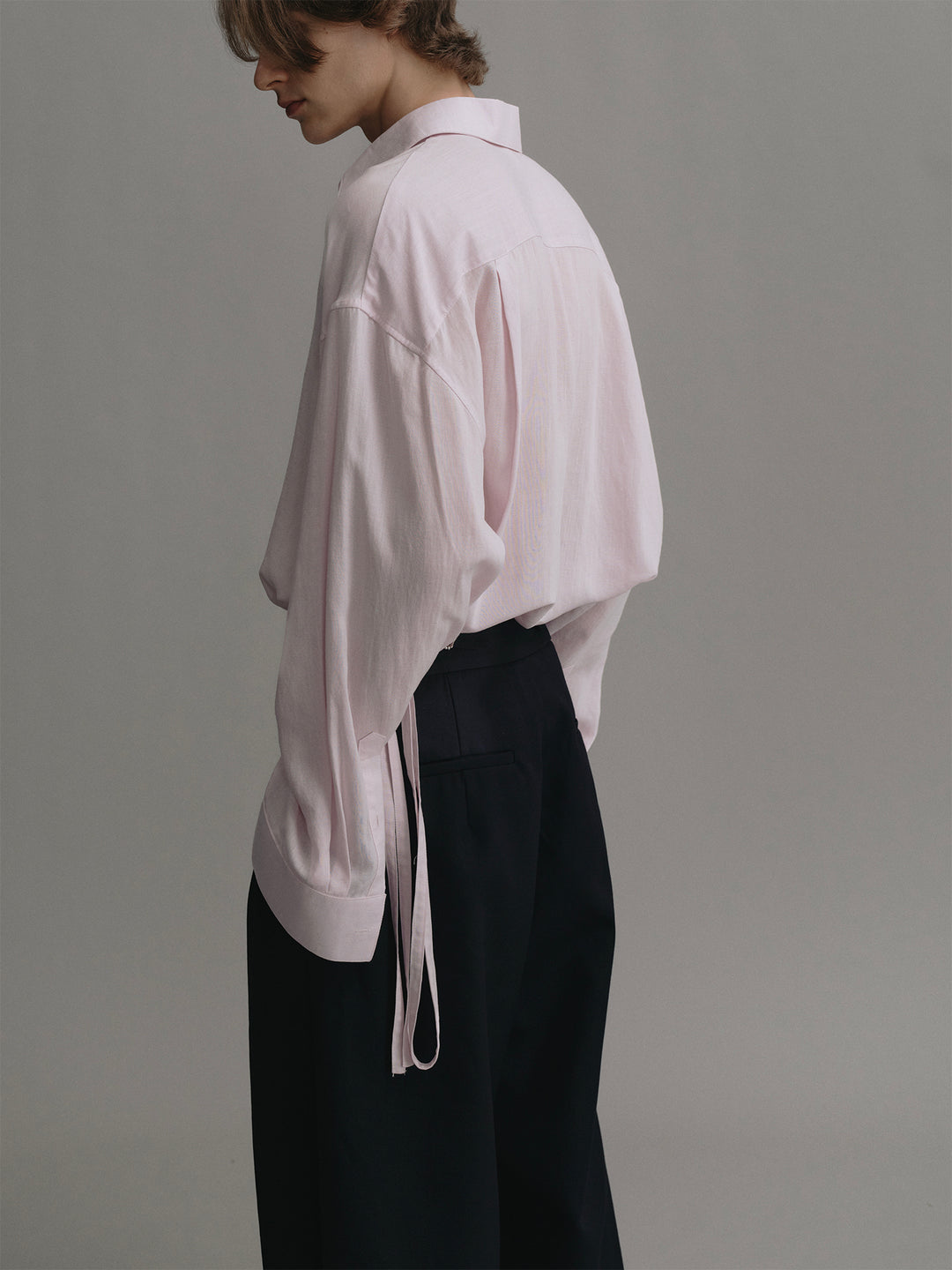 Lotus Root Pink Shirt with Belted Silhouette, Made of Ramie and Lyocell