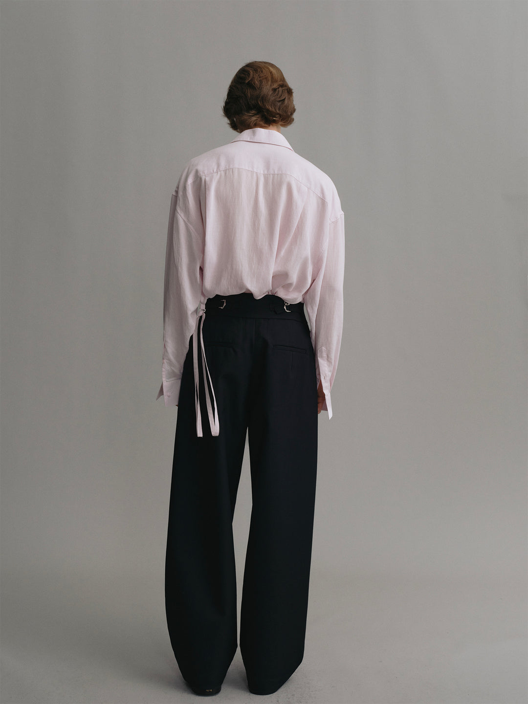 Lotus Root Pink Shirt with Belted Silhouette, Made of Ramie and Lyocell