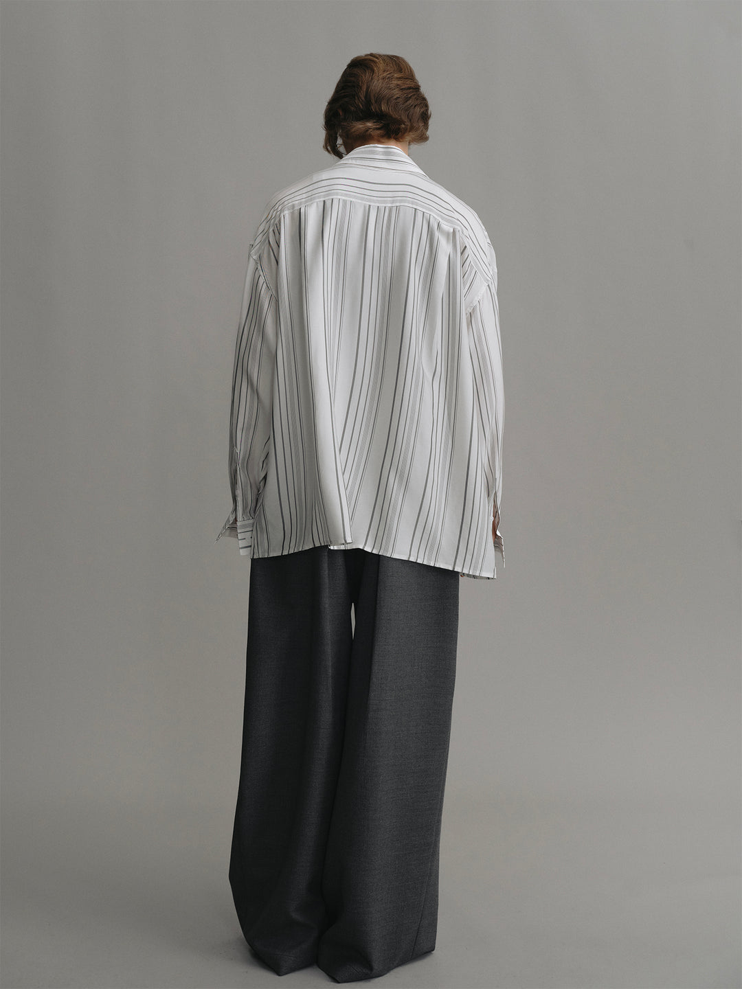 Loose Silhouette Shirt With Grey Stripes Made Of Drapey Cupro Fabric