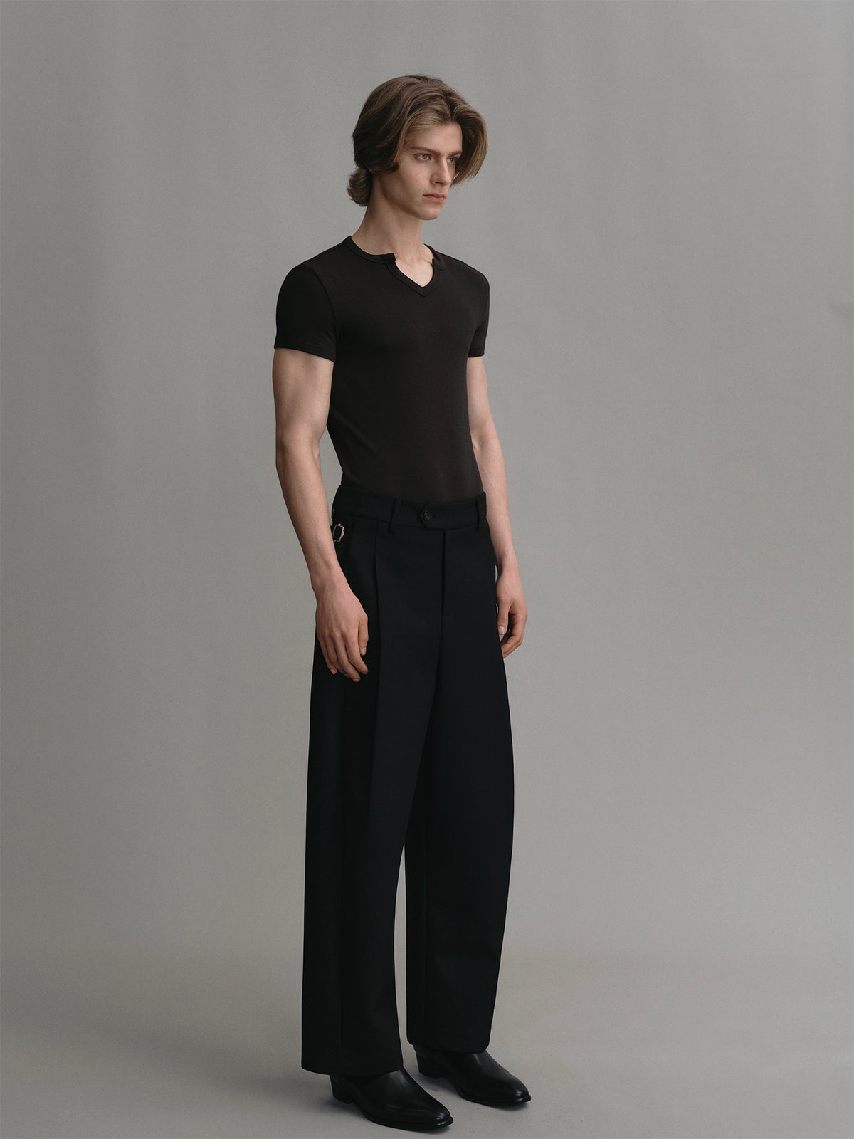 Acetate wool u neck slim fit short sleeve t shirt