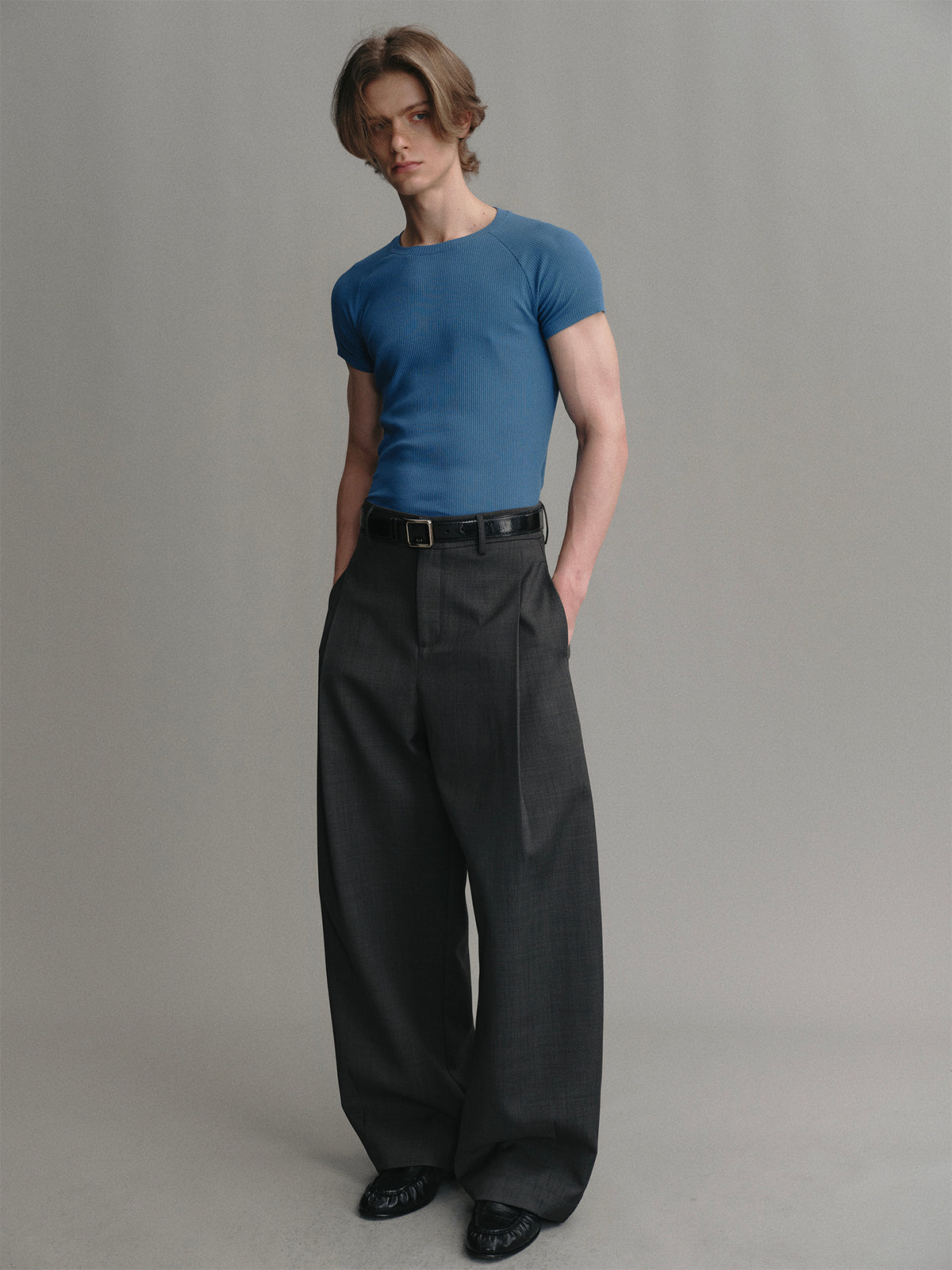 Ocean blue crew neck stretch slim fit t shirt with raglan sleeves