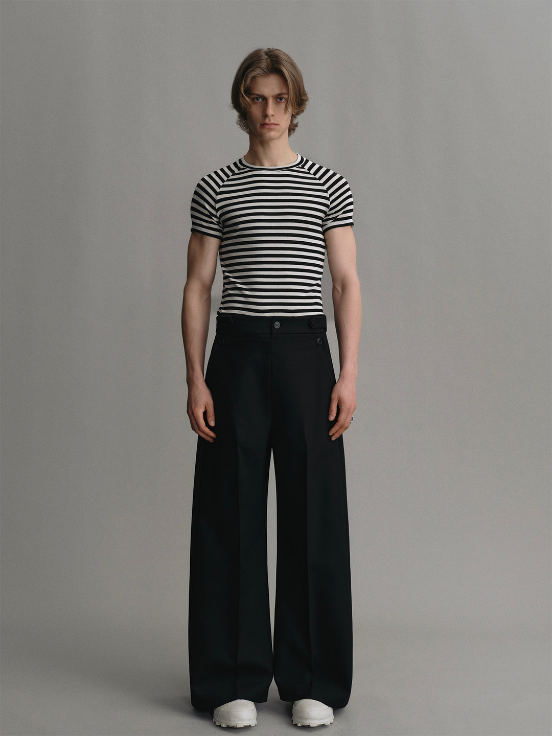 Black And White Striped Stretchy Slim - Fit T - Shirt Made Of Lyocell And Wool