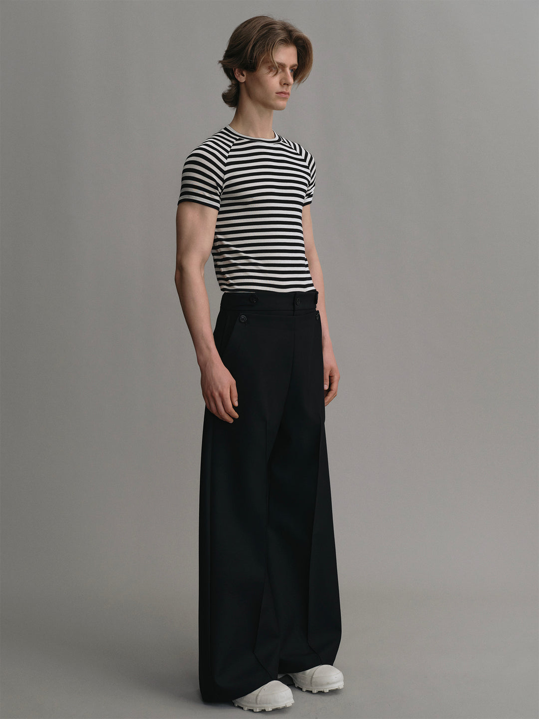 Black And White Striped Stretchy Slim - Fit T - Shirt Made Of Lyocell And Wool